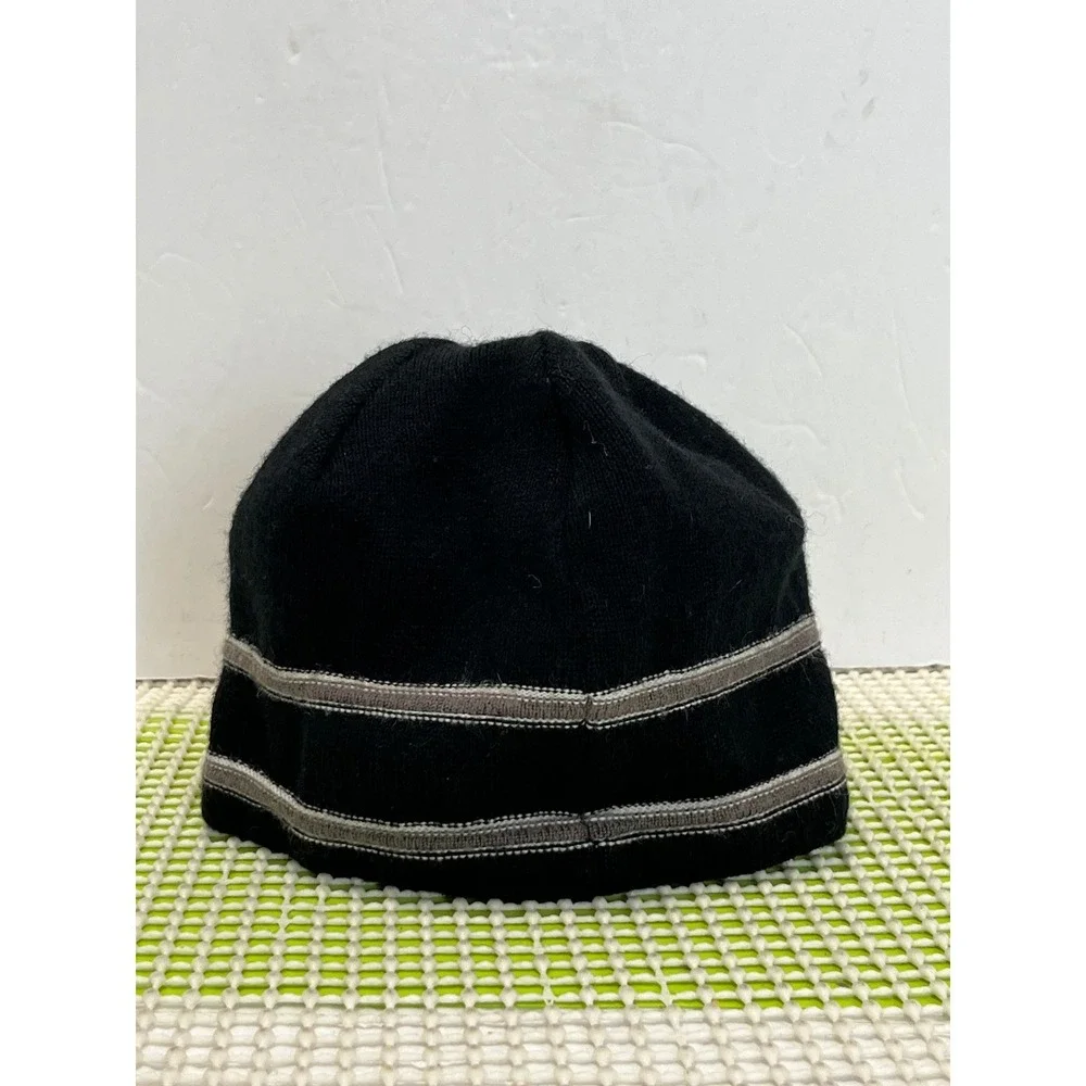 The North Face Beanie Black Gray Striped Fleece Lined Knit Winter Hat LY 645436